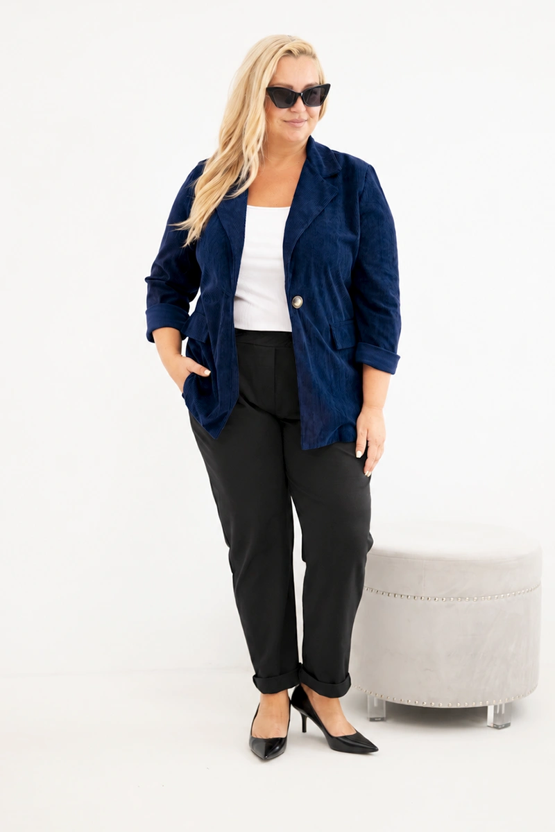 Marynarka Plus Size Sztruksowa z Klapami i Kieszeniami (r.44/46)     
