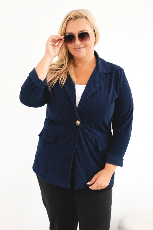Marynarka Plus Size Sztruksowa z Klapami i Kieszeniami (r.44/46)     