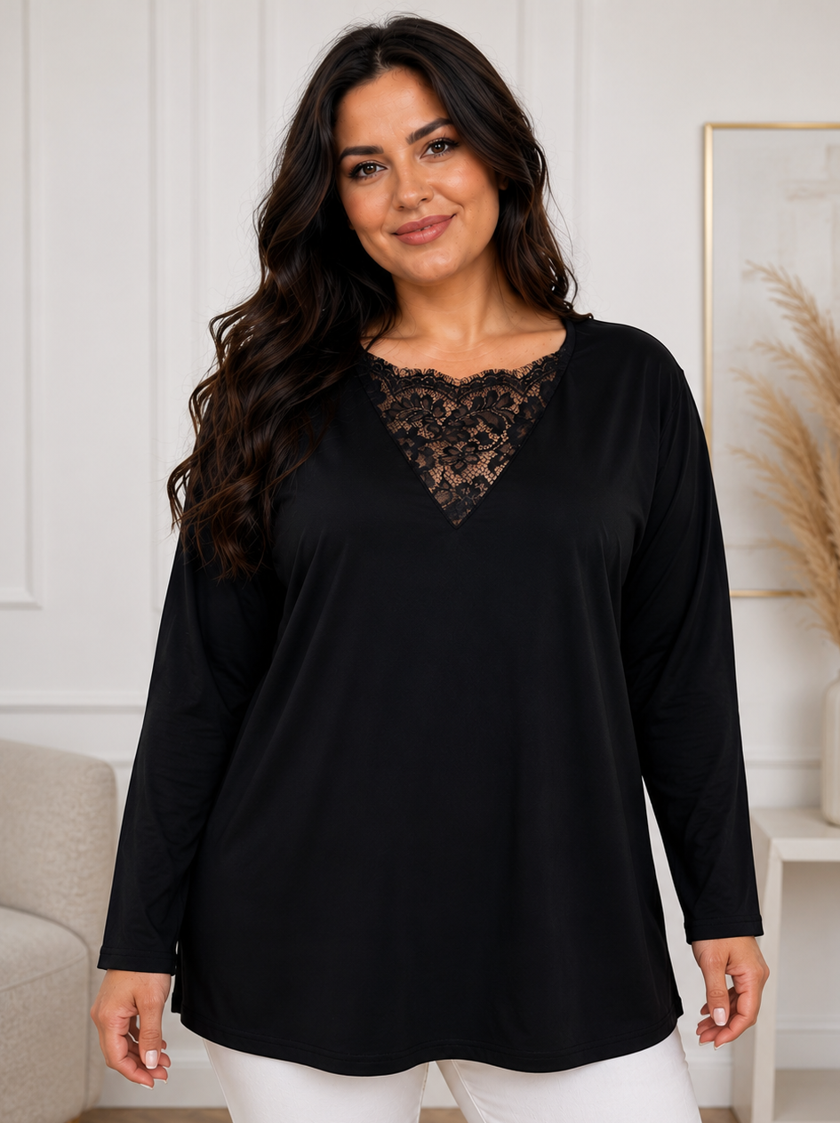 Bluzka damska Plus Size z koronkowym dekoltem V ( r. 48/52)