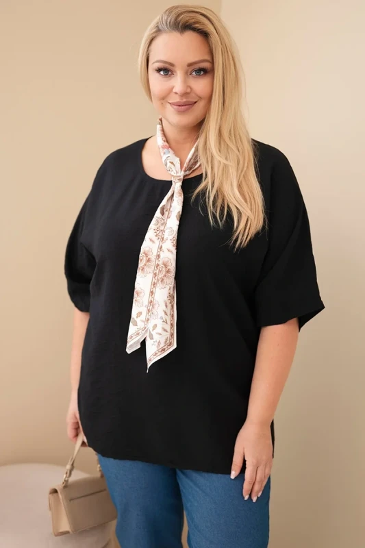 Bluzka damska Plus Size z ozdobną apaszką 100% wiskoza (r. 46/48)  
