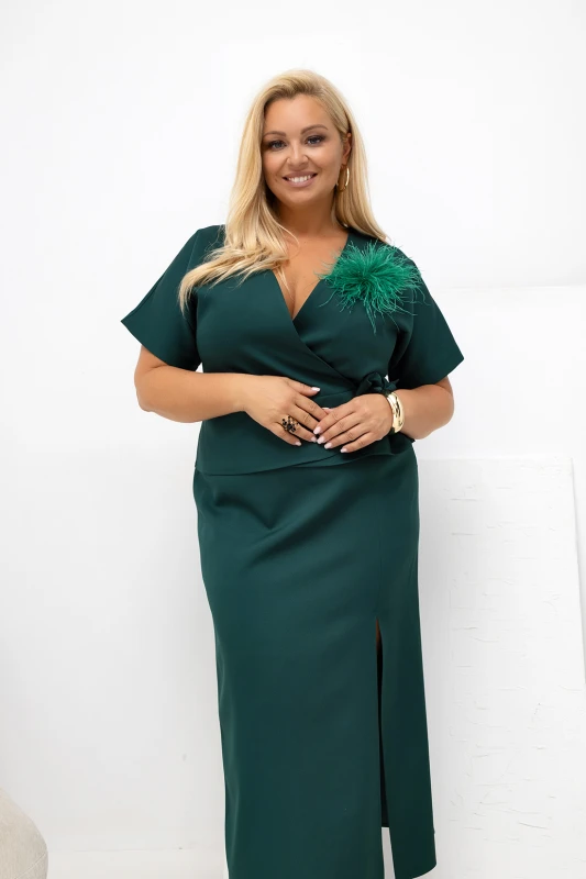 Komplet damski Plus Size AURA bluzka kopertowa i spódnica midi (r.46-52)