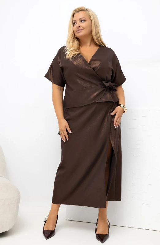 Komplet damski Plus Size AURA bluzka kopertowa i spódnica midi (r.46-52)   