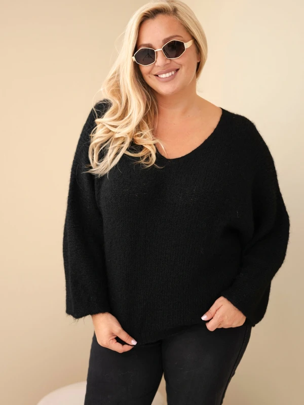 Sweter damski Plus Size z dekoltem V i wełną (r.46-50)