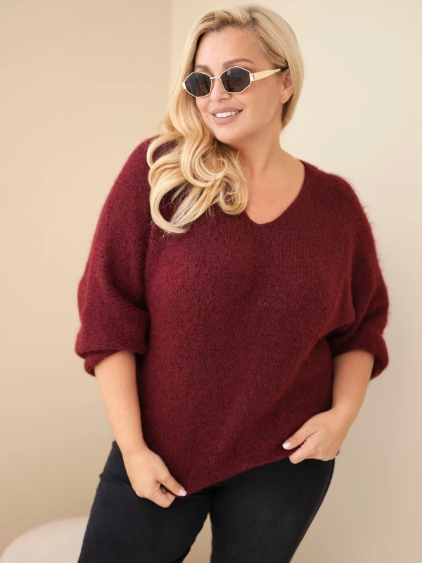 Sweter damski Plus Size z dekoltem V i wełną (r.46-50)