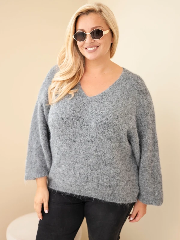 Sweter damski Plus Size z dekoltem V i wełną (r.46-50)  