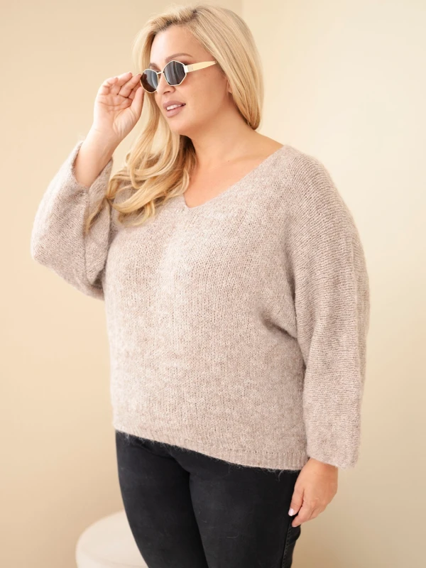 Sweter damski Plus Size z dekoltem V i wełną (r.46-50)  
