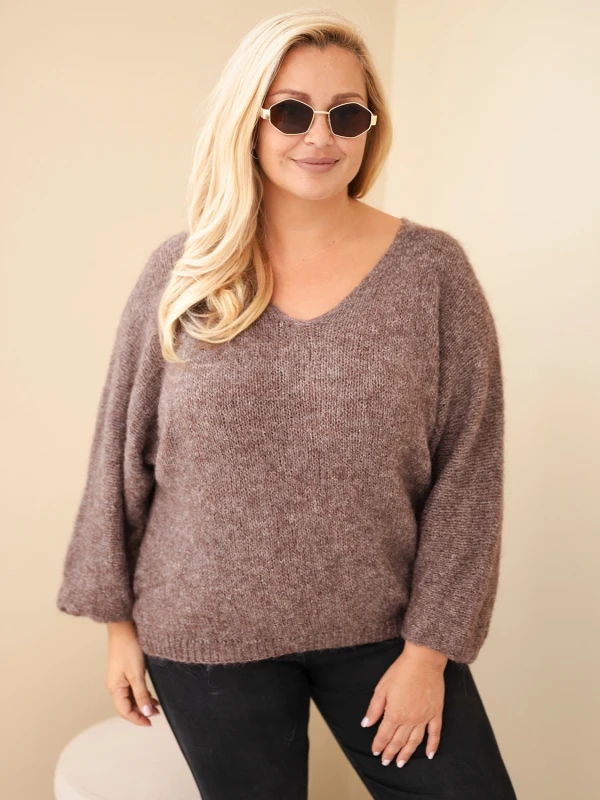 Sweter damski Plus Size z dekoltem V i wełną (r.46-50)  