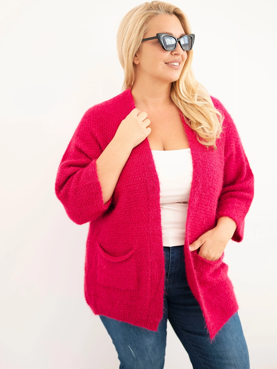Kardigan damski Plus Size z kieszeniami (r.44-48)    