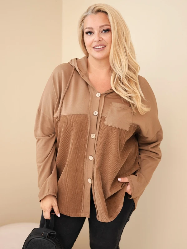Bluza damska Plus Size bawełniana z kapturem i guzikami (r.48/50)
