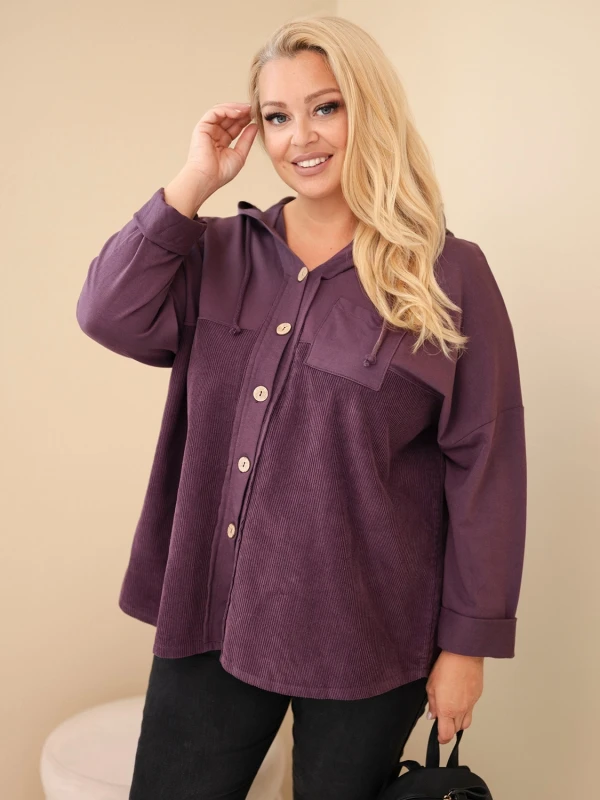 Bluza damska Plus Size bawełniana z kapturem i guzikami (r.48/50)  