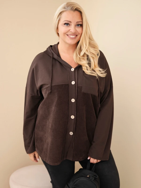 Bluza damska Plus Size bawełniana z kapturem i guzikami (r.48/50)   