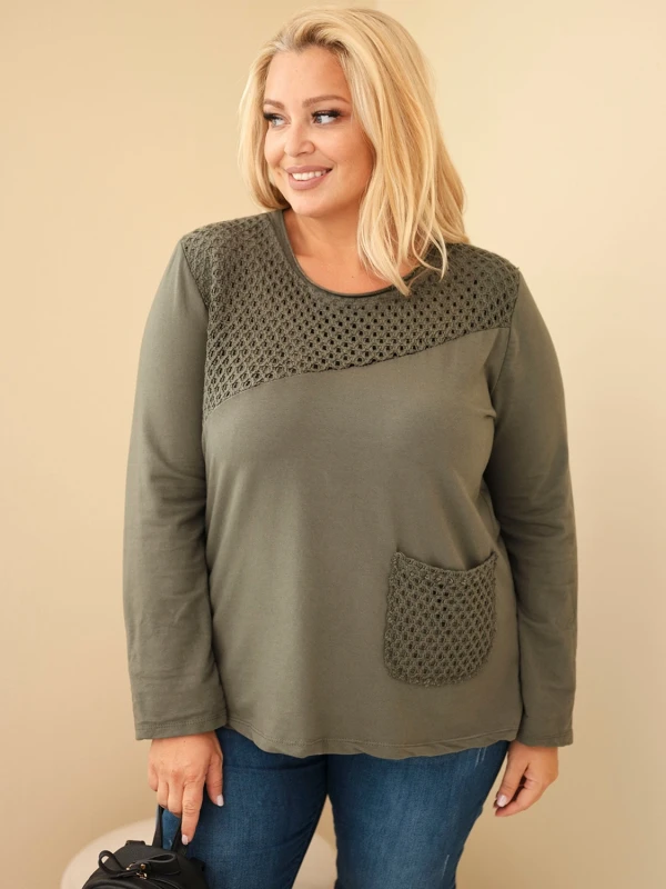 Bluza damska Plus Size bawełniana z ażurową wstawką (r.46/48)       