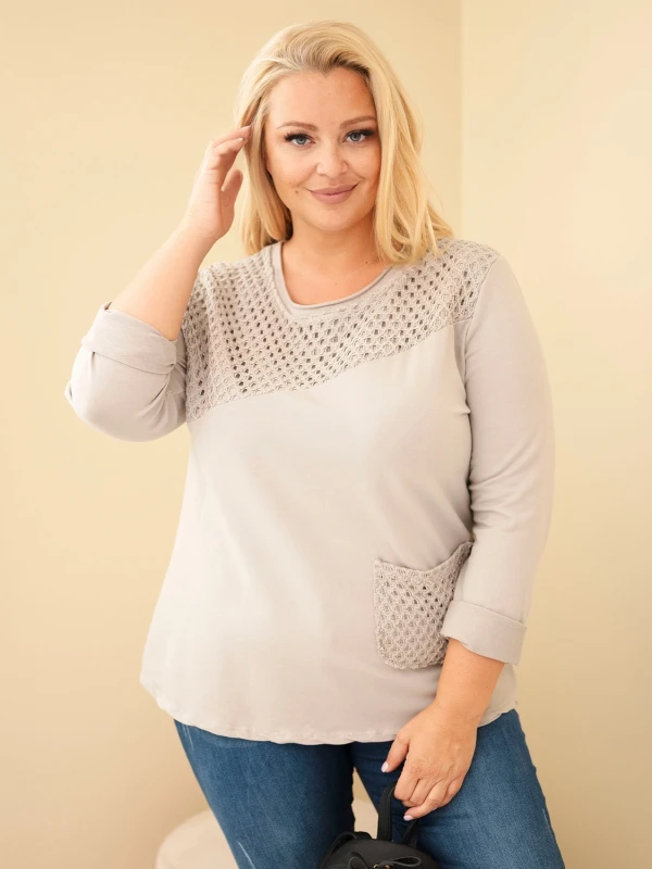 Bluza damska Plus Size bawełniana z ażurową wstawką (r.46/48)        