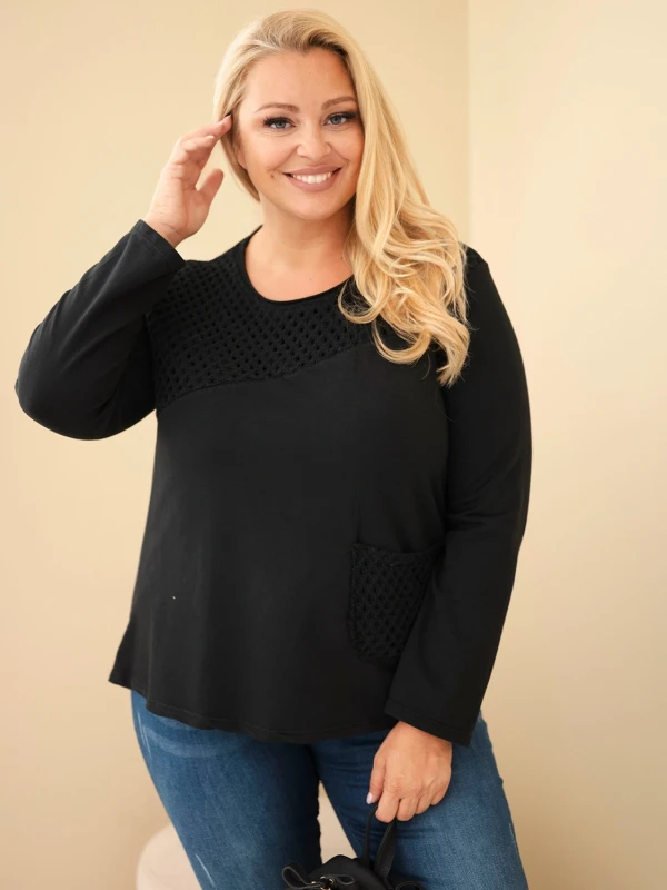 Bluza damska Plus Size bawełniana z ażurową wstawką (r.46/48)            