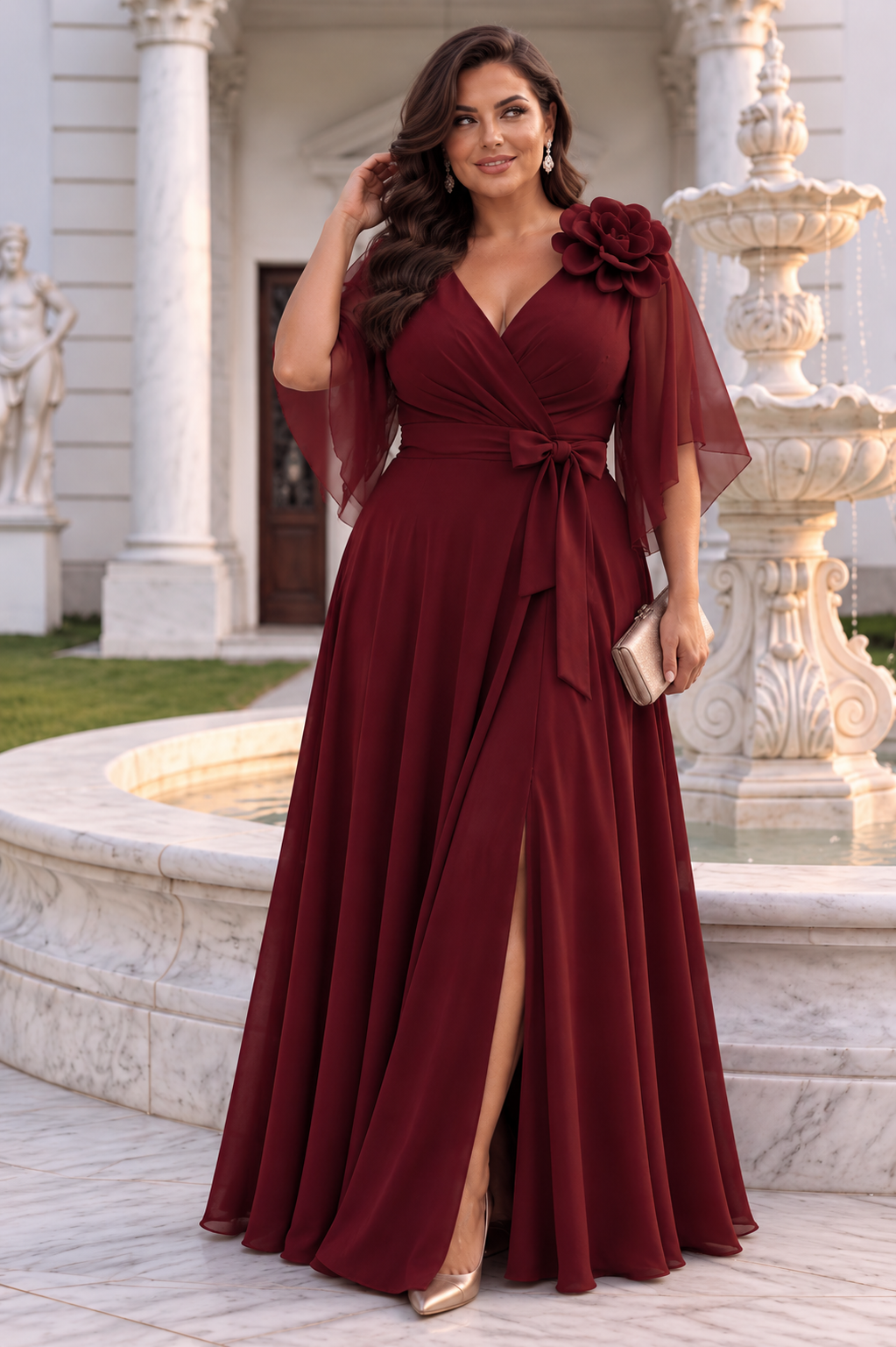 Sukienka wieczorowa plus size CELESTE bordo glossy ( r. 46-50)