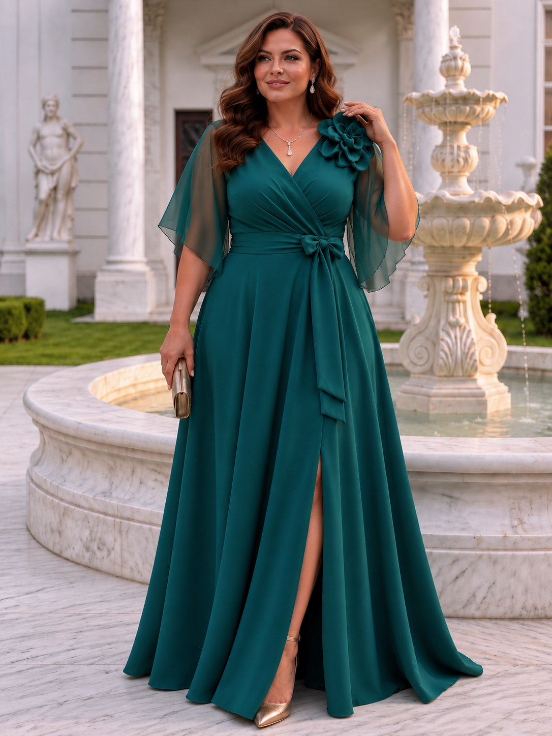 Sukienka wieczorowa plus size CELESTE zielony glossy ( r. 46-54) 