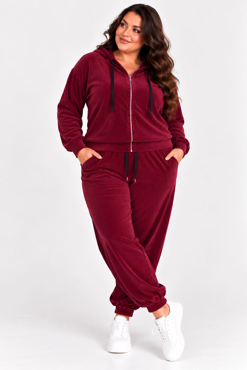 Komplet sztruksowy plus size z kapturem zapinany ( r. 48-54)  