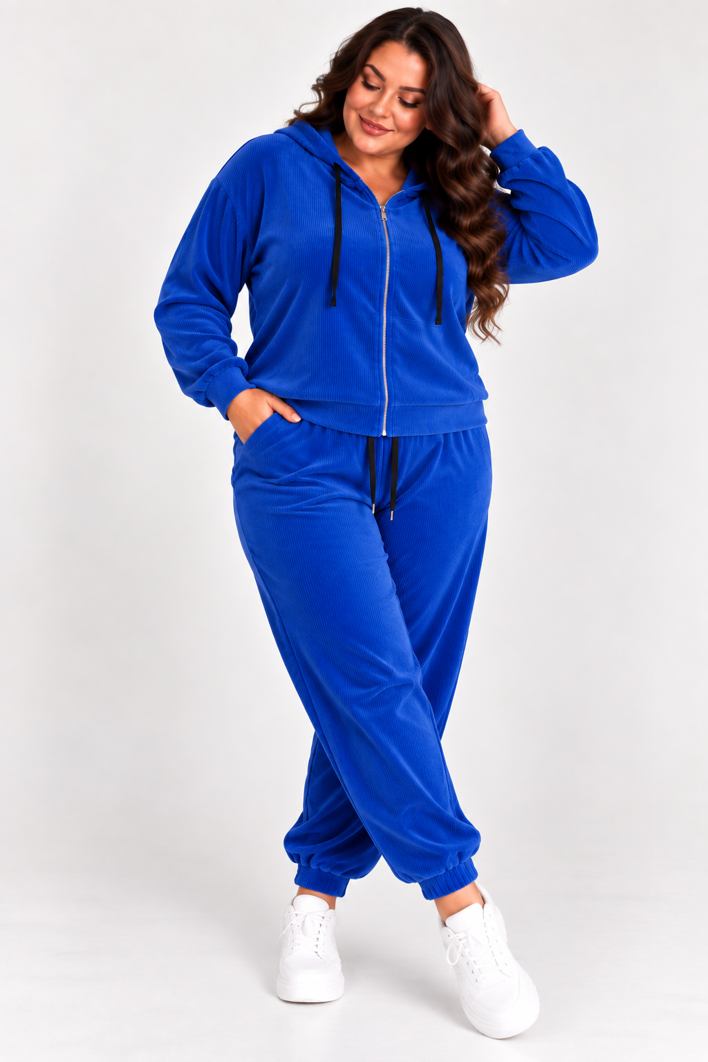 Komplet sztruksowy plus size z kapturem zapinany ( r. 48-54)  