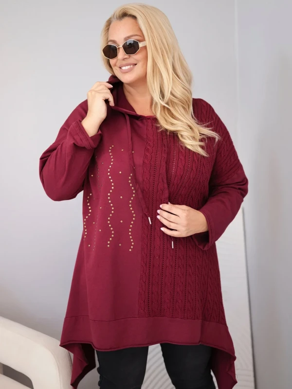 Bluza damska Plus Size bawełniana z kapturem i plecioną (r.46-50)    