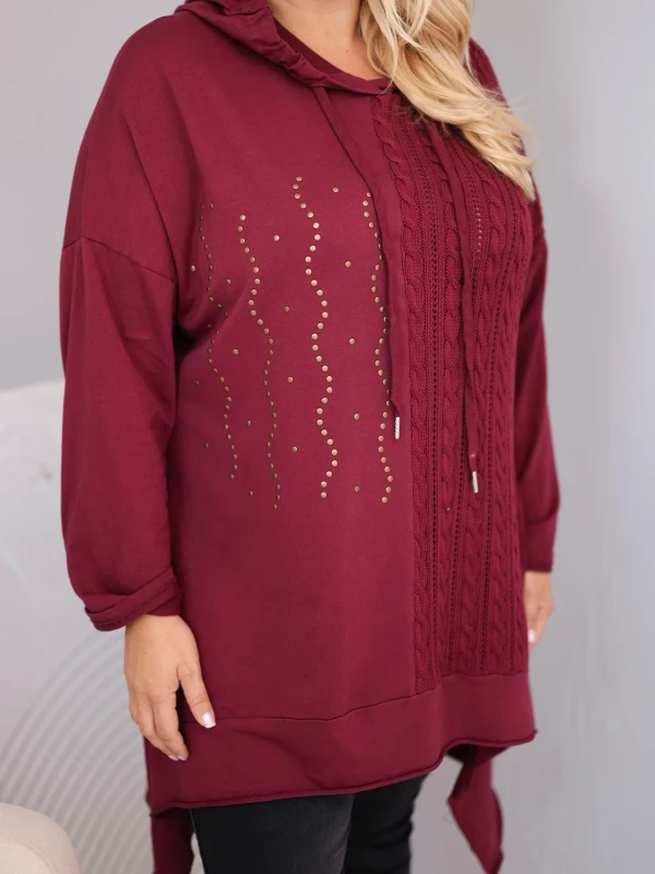 Bluza damska Plus Size bawełniana z kapturem i plecioną (r.46-50)    