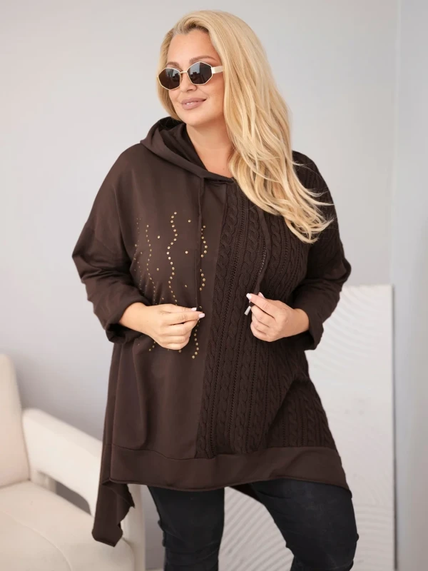 Bluza damska Plus Size bawełniana z kapturem i plecioną (r.46-50)     