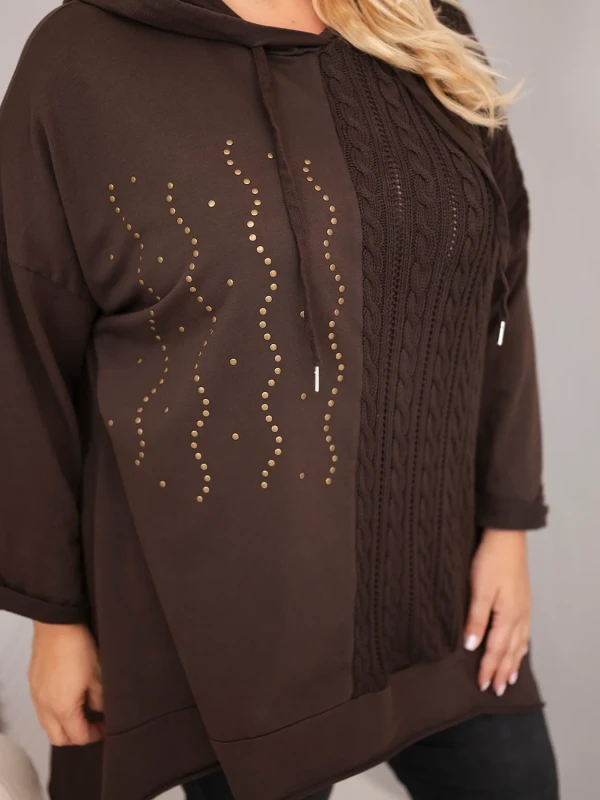 Bluza damska Plus Size bawełniana z kapturem i plecioną (r.46-50)     