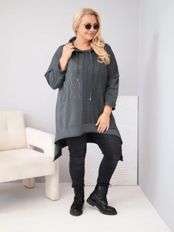 Bluza damska Plus Size bawełniana z kapturem i plecioną (r.46-50)      