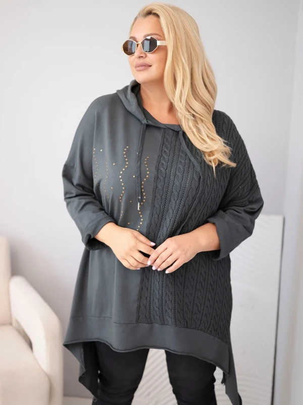 Bluza damska Plus Size bawełniana z kapturem i plecioną (r.46-50)      