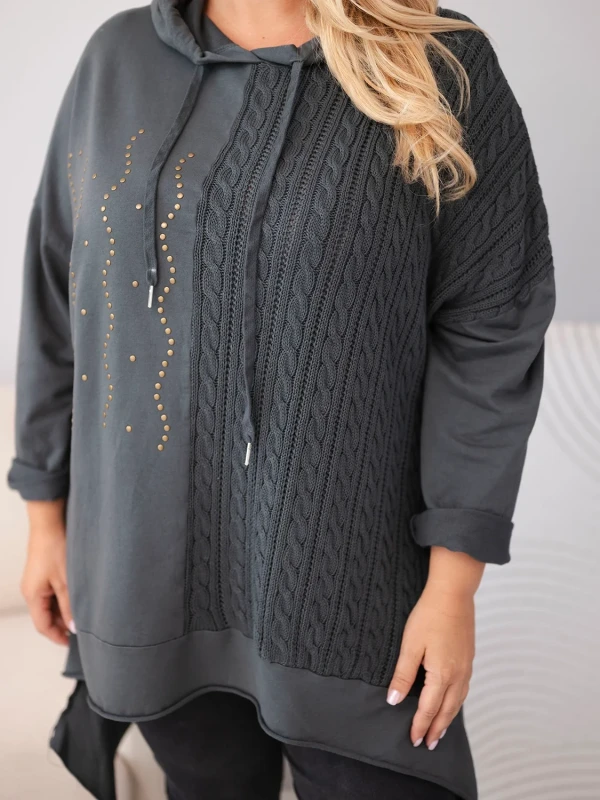 Bluza damska Plus Size bawełniana z kapturem i plecioną (r.46-50)      