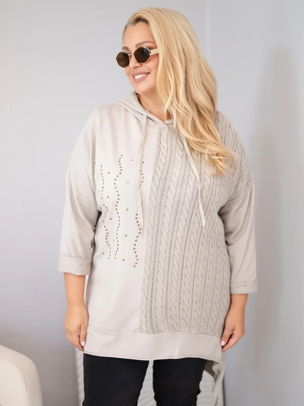 Bluza damska Plus Size bawełniana z kapturem i plecioną (r.46-50)       