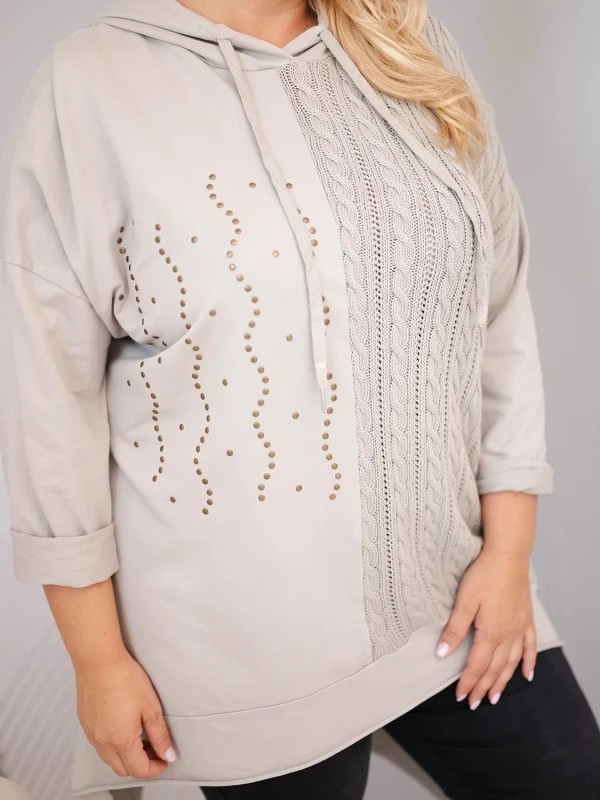 Bluza damska Plus Size bawełniana z kapturem i plecioną (r.46-50)       