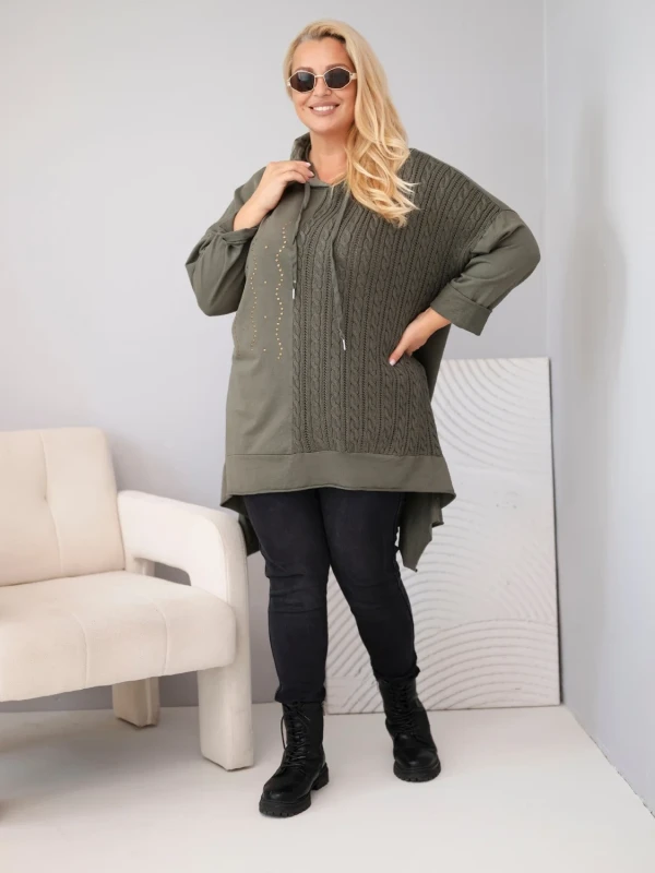 Bluza damska Plus Size bawełniana z kapturem i plecioną (r.46-50)        
