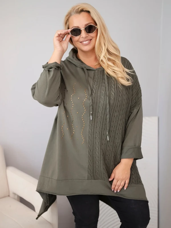 Bluza damska Plus Size bawełniana z kapturem i plecioną (r.46-50)        