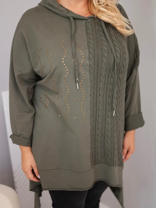 Bluza damska Plus Size bawełniana z kapturem i plecioną (r.46-50)        