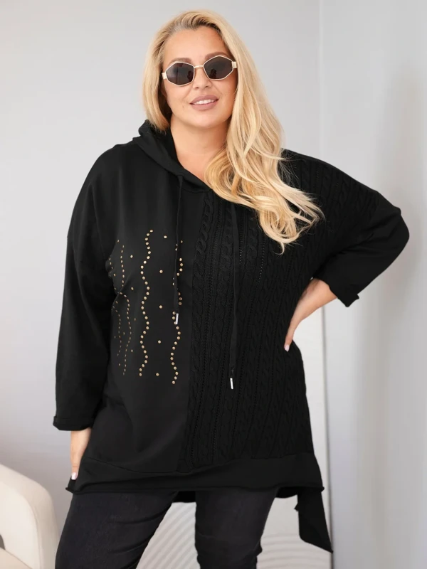 Bluza damska Plus Size bawełniana z kapturem i plecioną (r.46-50)         