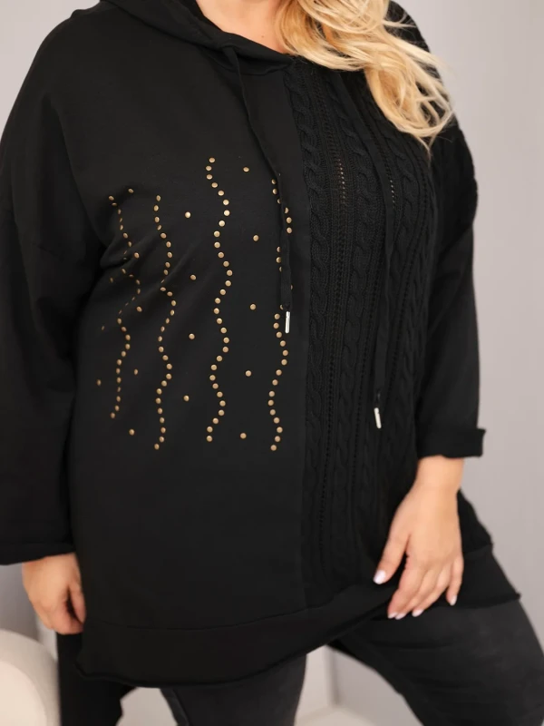 Bluza damska Plus Size bawełniana z kapturem i plecioną (r.46-50)         
