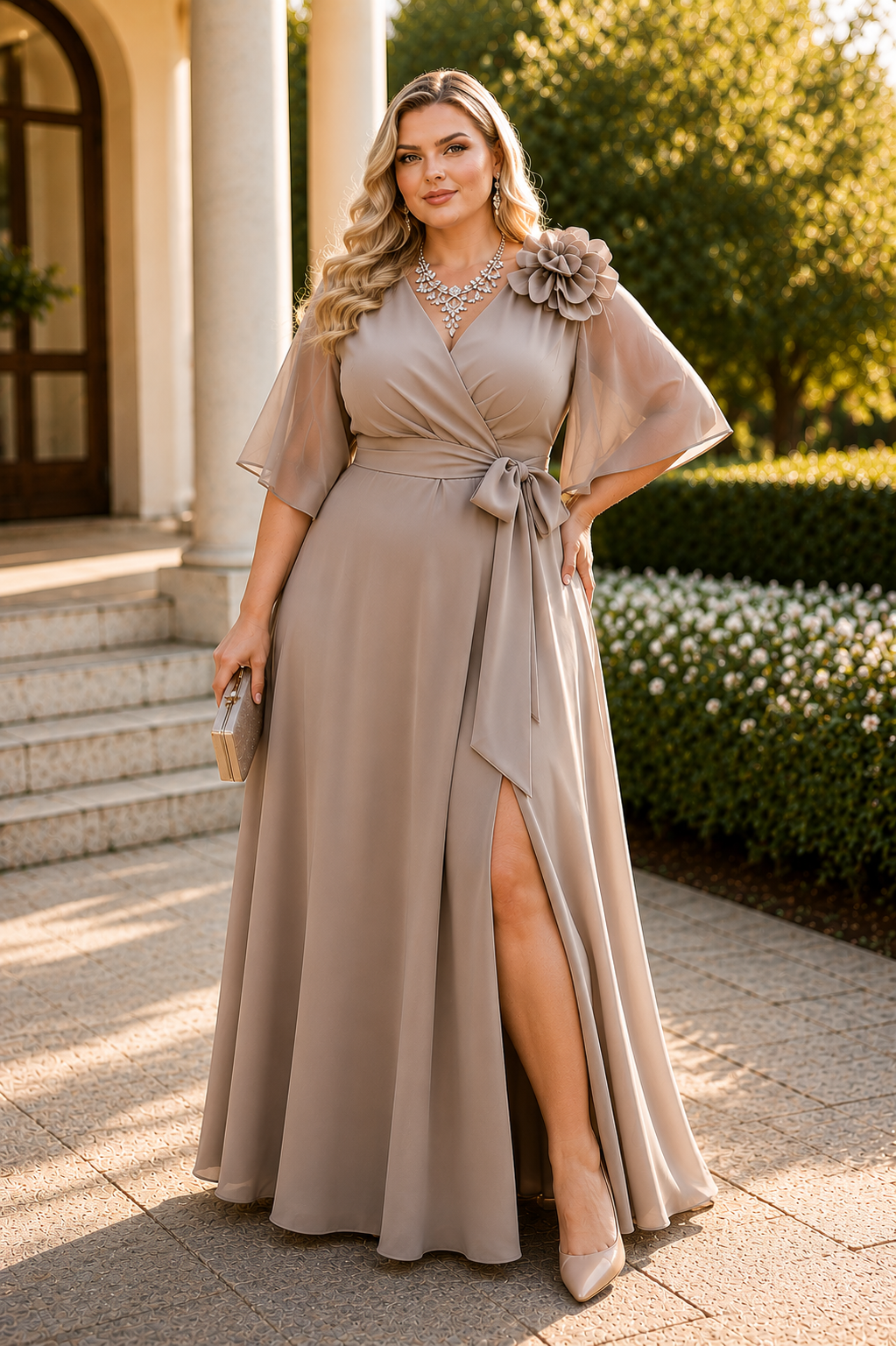 Sukienka wieczorowa plus size CELESTE fango glossy ( r. 48-54) 