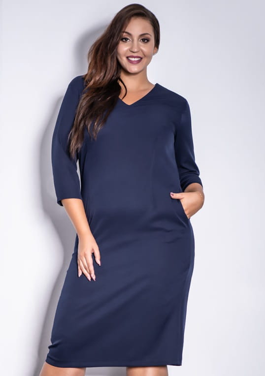 NADIN granatowa klasyczna sukienka Plus Size r.46