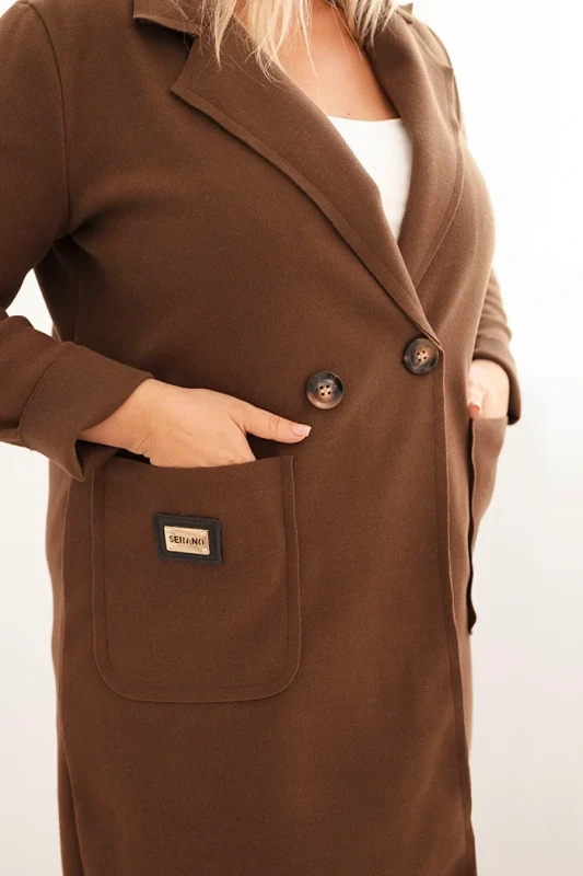 Płaszcz damski elegancki Plus Size z kołnierzem i dużymi kieszeniami (r.44-48)