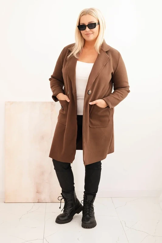 Płaszcz damski elegancki Plus Size z kołnierzem i dużymi kieszeniami (r.44-48)