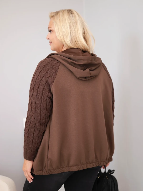 Bluza damska Plus Size z dzianinowymi rękawami i kapturem ( r. 46-48) 