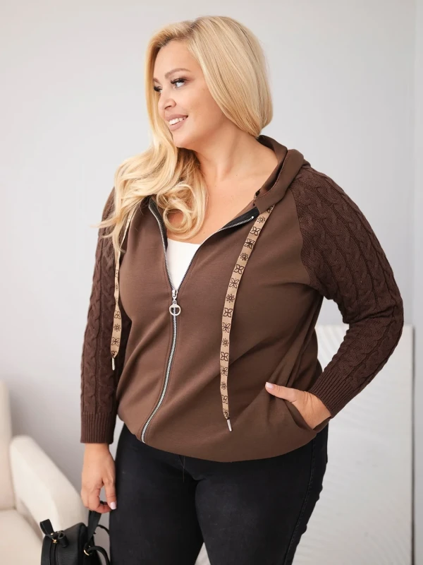 Bluza damska Plus Size z dzianinowymi rękawami i kapturem ( r. 46-48) 