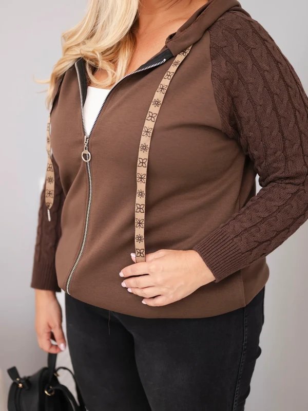 Bluza damska Plus Size z dzianinowymi rękawami i kapturem ( r. 46-48) 