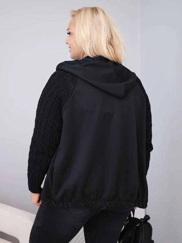 Bluza damska Plus Size z dzianinowymi rękawami i kapturem ( r. 46-48)  