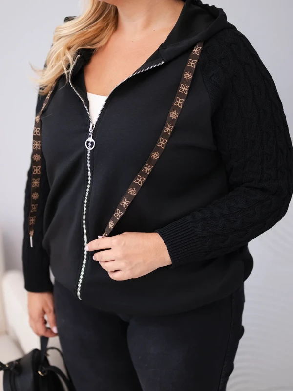 Bluza damska Plus Size z dzianinowymi rękawami i kapturem ( r. 46-48)  