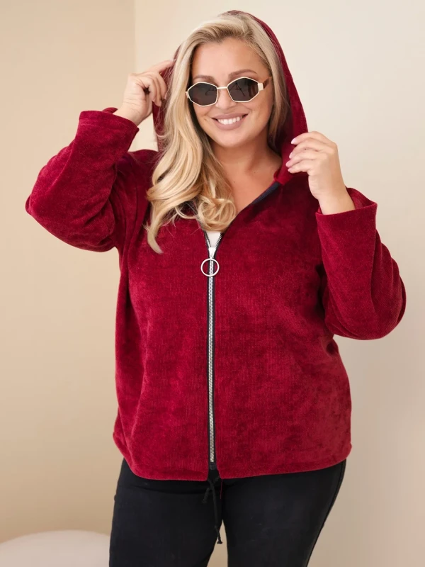  Bluza damska Plus Size sztruksowa z kapturem i zamkiem( r. 46-50)   