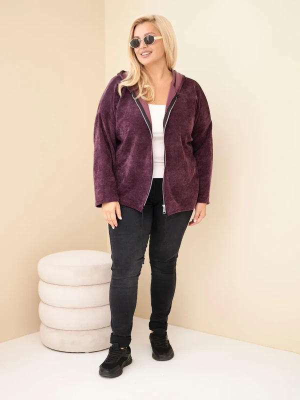  Bluza damska Plus Size sztruksowa z kapturem i zamkiem( r. 46-50)      