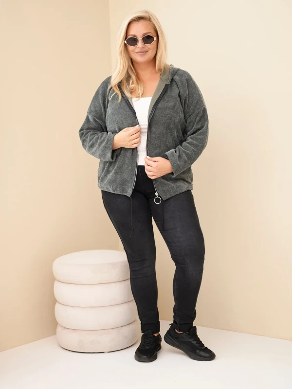  Bluza damska Plus Size sztruksowa z kapturem i zamkiem( r. 46-50)       