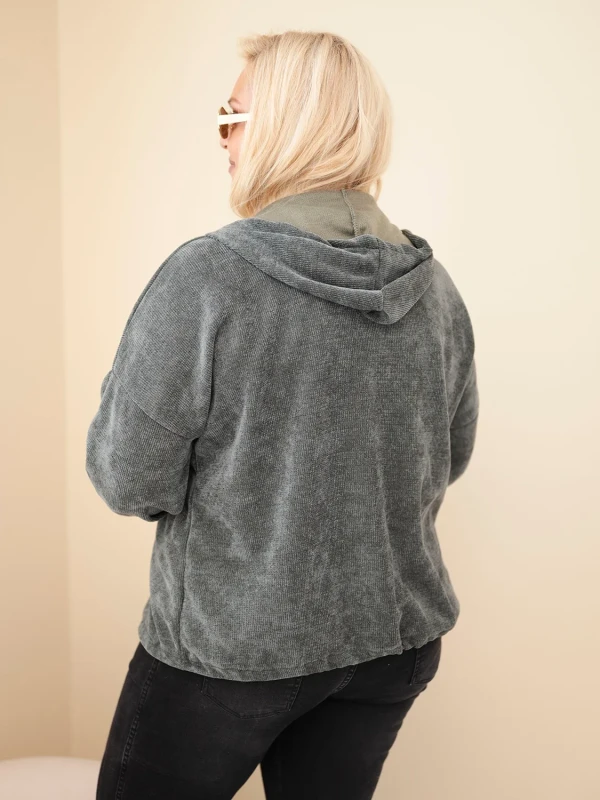  Bluza damska Plus Size sztruksowa z kapturem i zamkiem( r. 46-50)       