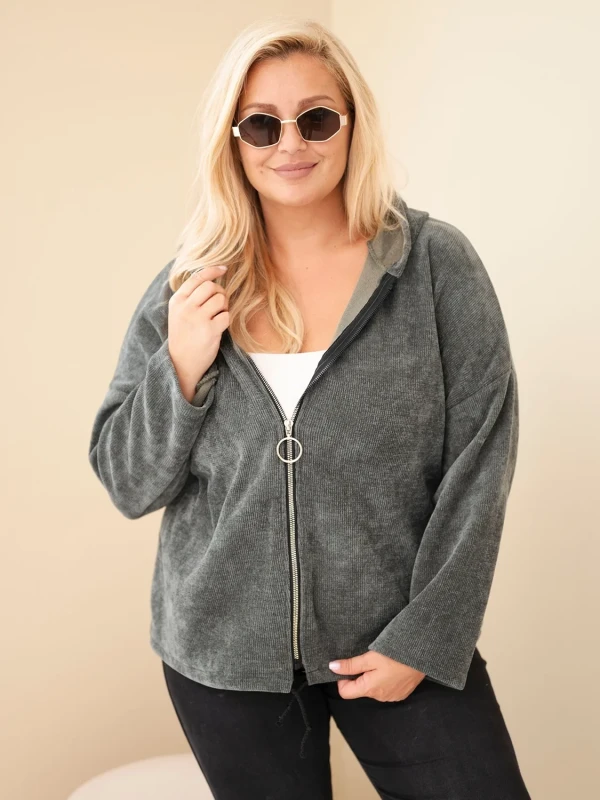 Bluza damska Plus Size sztruksowa z kapturem i zamkiem( r. 46-50)       